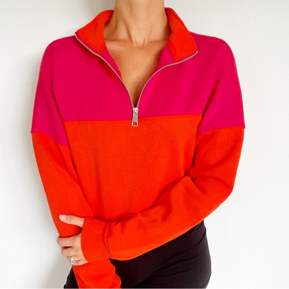 Better/Together neon pink orange quarter zip fleece pullover sweatshirt XS